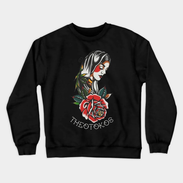 Theotokos American Traditional Tattoo Flash Virgin Mary Crewneck Sweatshirt by thecamphillips